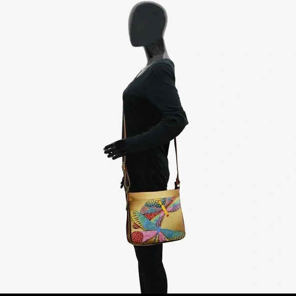 Anuschka Colorful Dragonfly Design Women's Bag Expandable Crossbody NWT - Picture 5 of 5